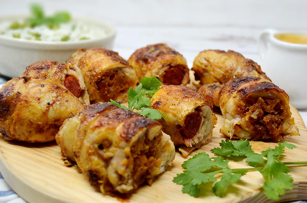 Pernas de Frango recheadas com enchidos